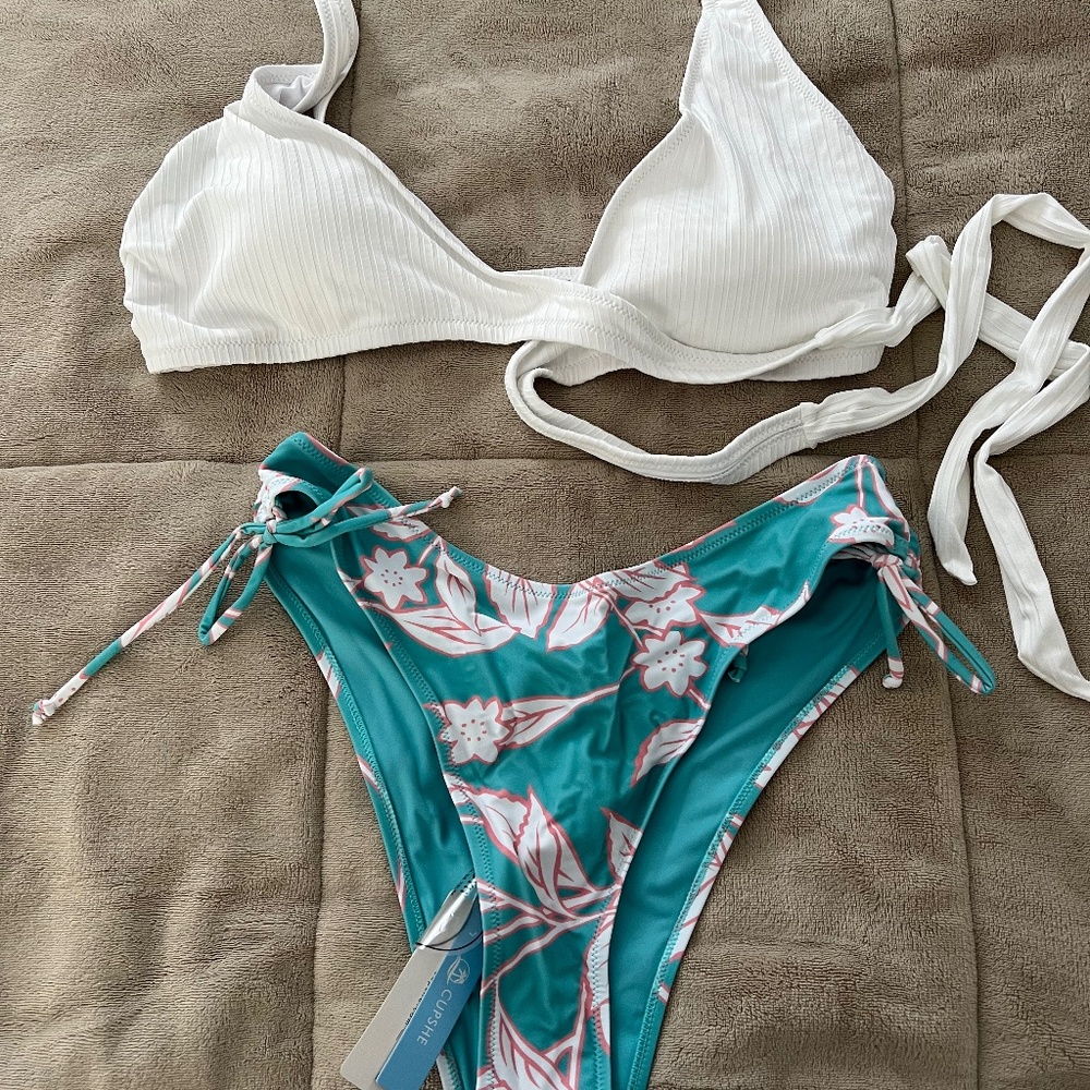 Cupshe Wrap Drawstring Mid Waisted Bikini new with tags